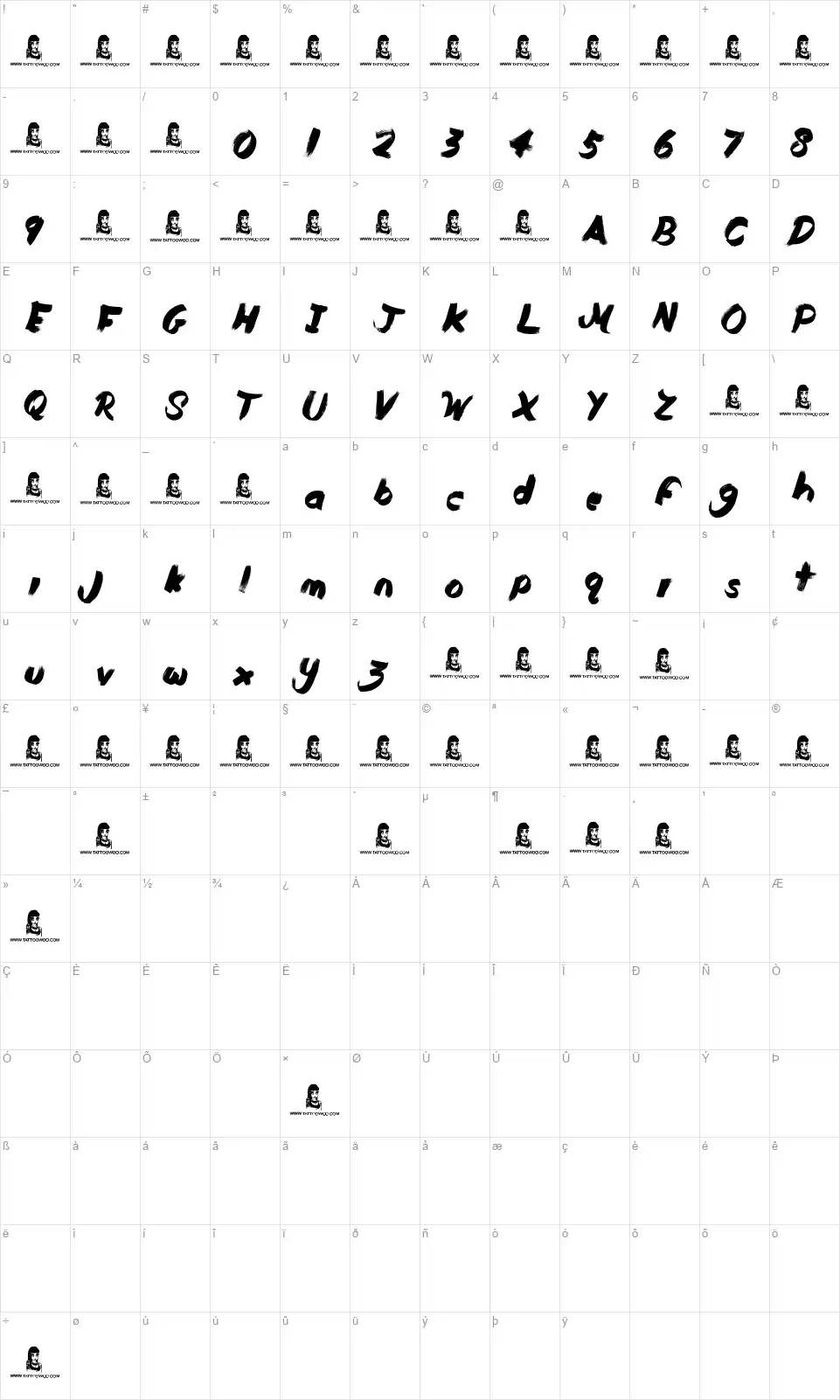 Born Wildfont character map