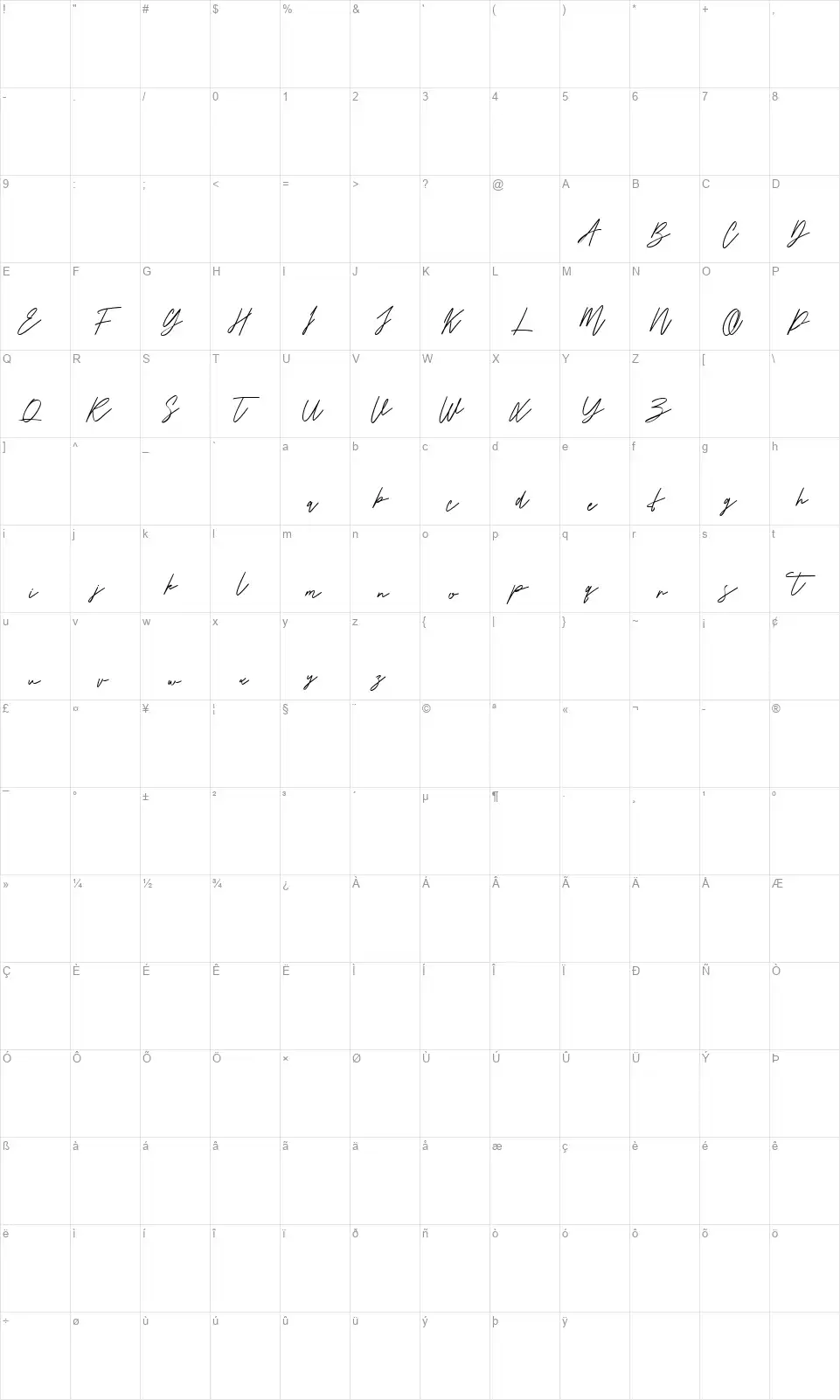 Boutique Kamillafont character map
