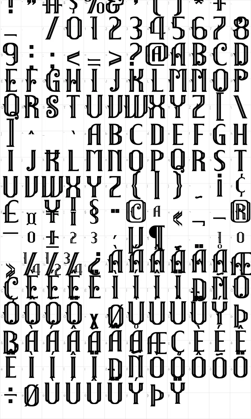 Brainsterfont character map