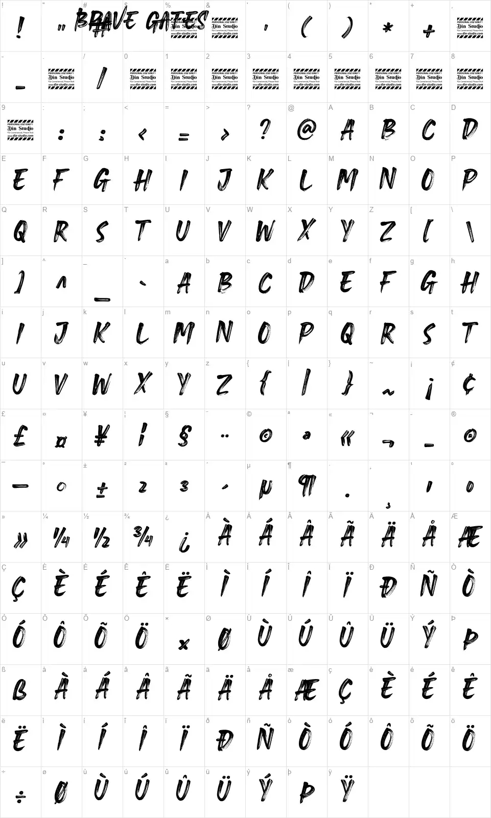 Brave Gatesfont character map