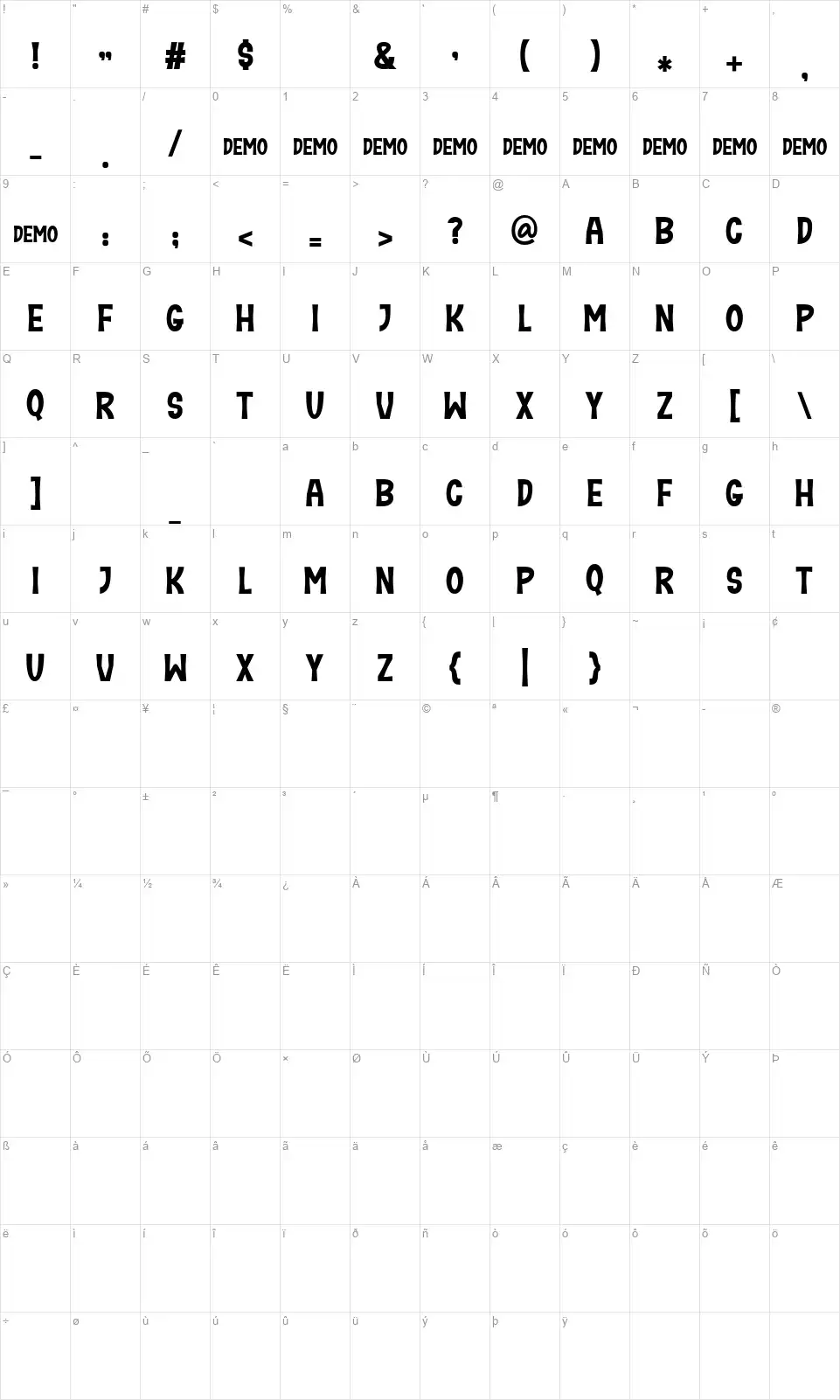 Brave Kingfont character map