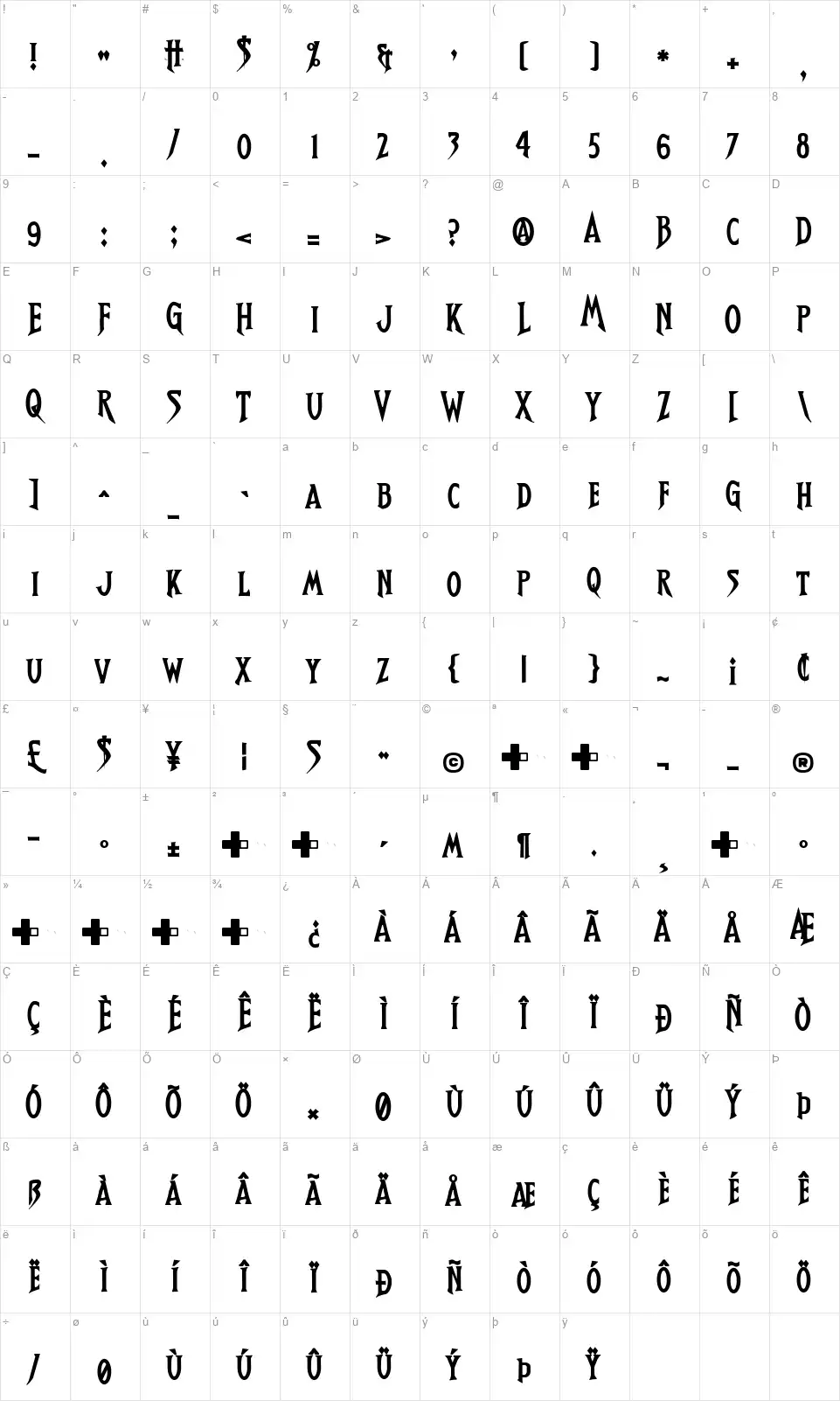 Breathe Fire IVfont character map
