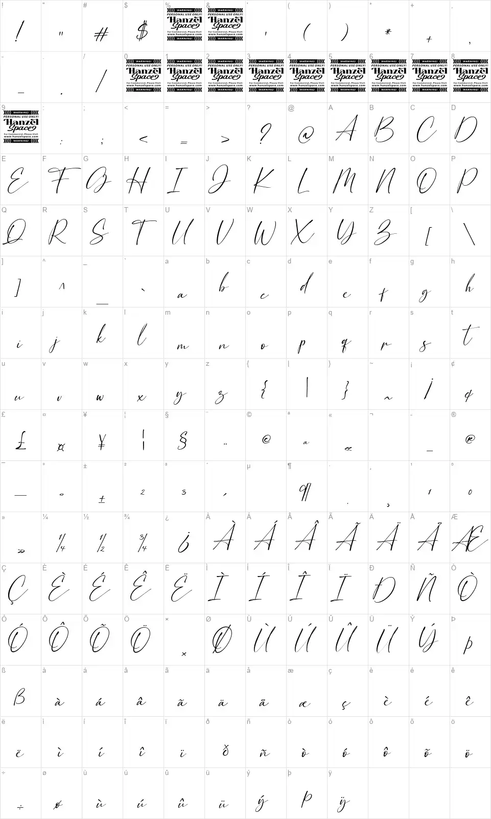 Breattogisfont character map