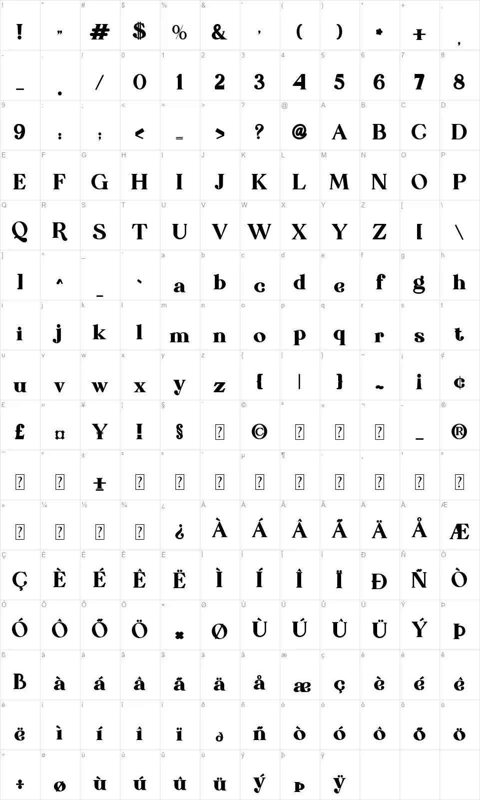 Brief Riverfont character map
