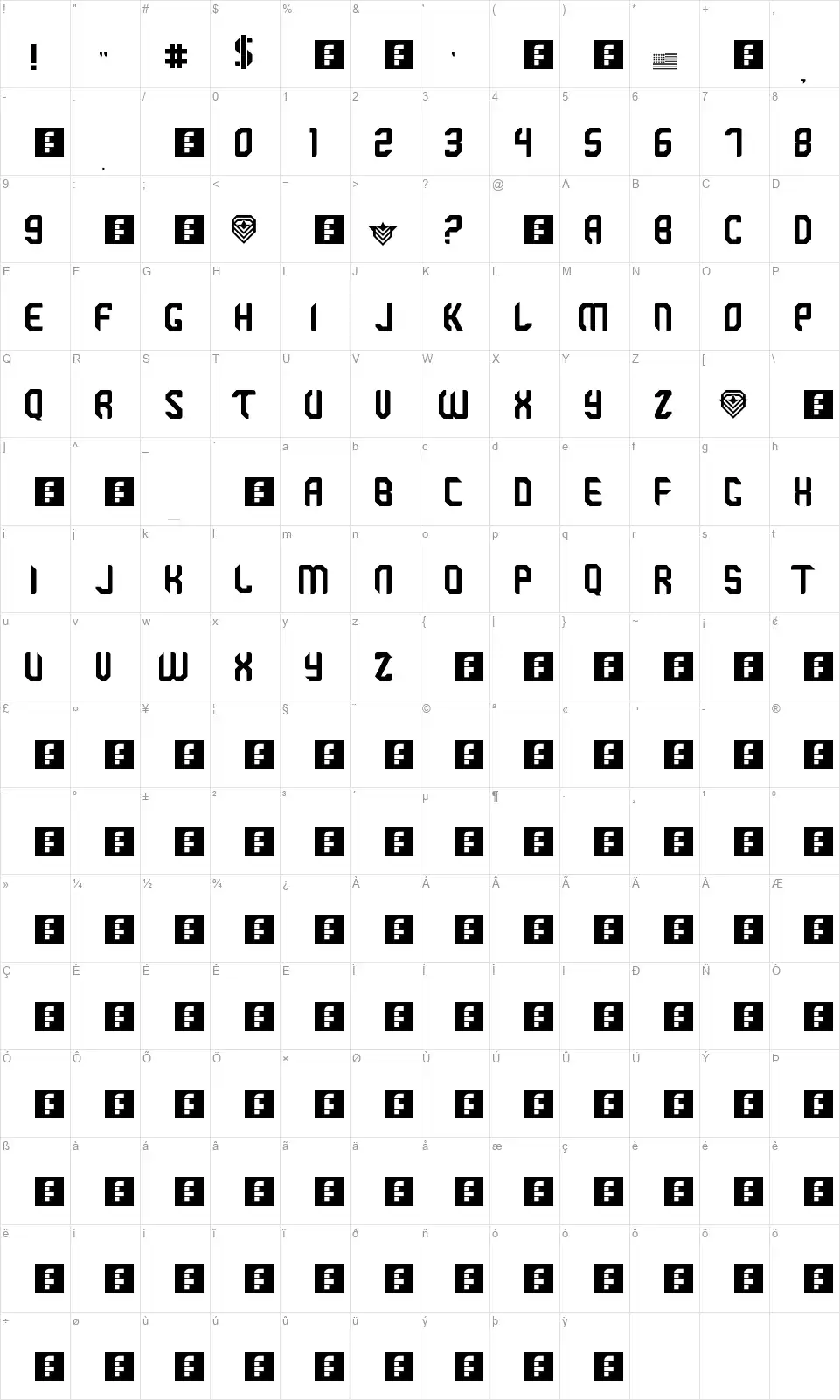 Brigadefont character map