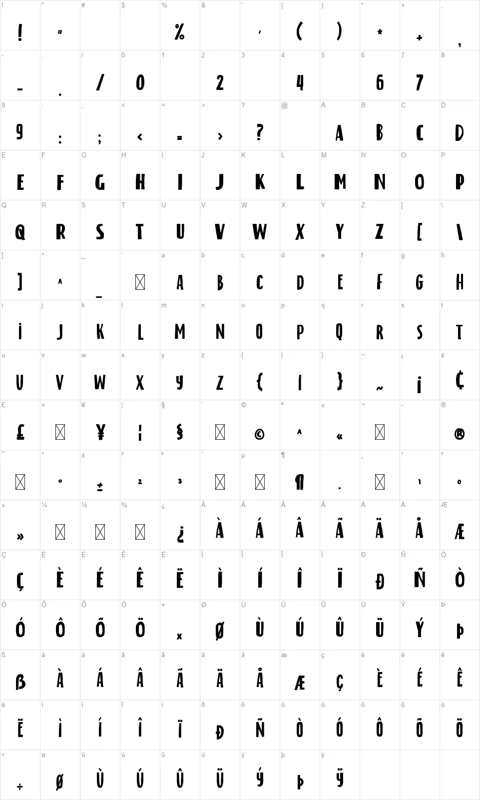 Bright Little Starfont character map