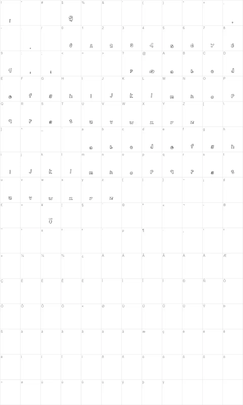 Brighten Daysfont character map
