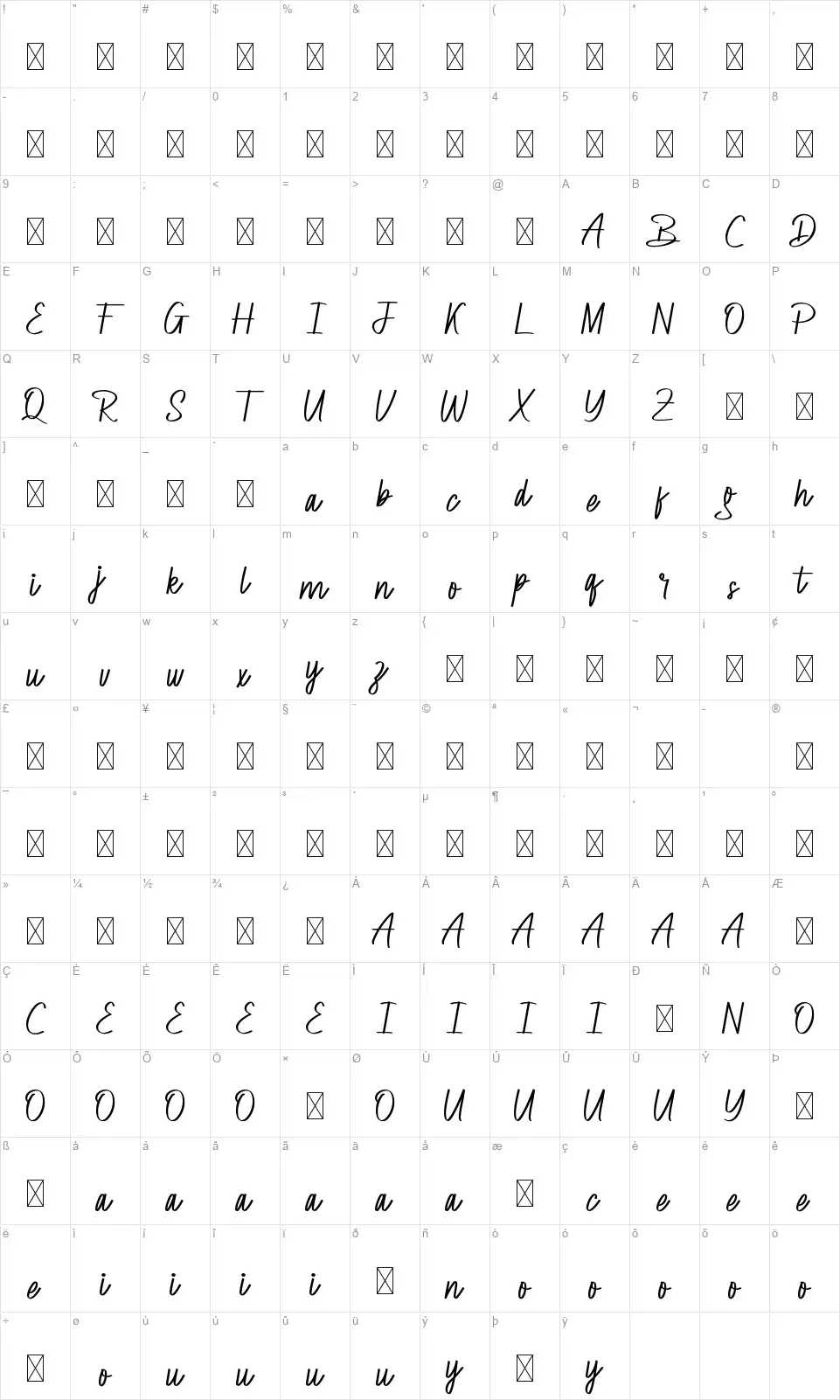 Brightwisefont character map