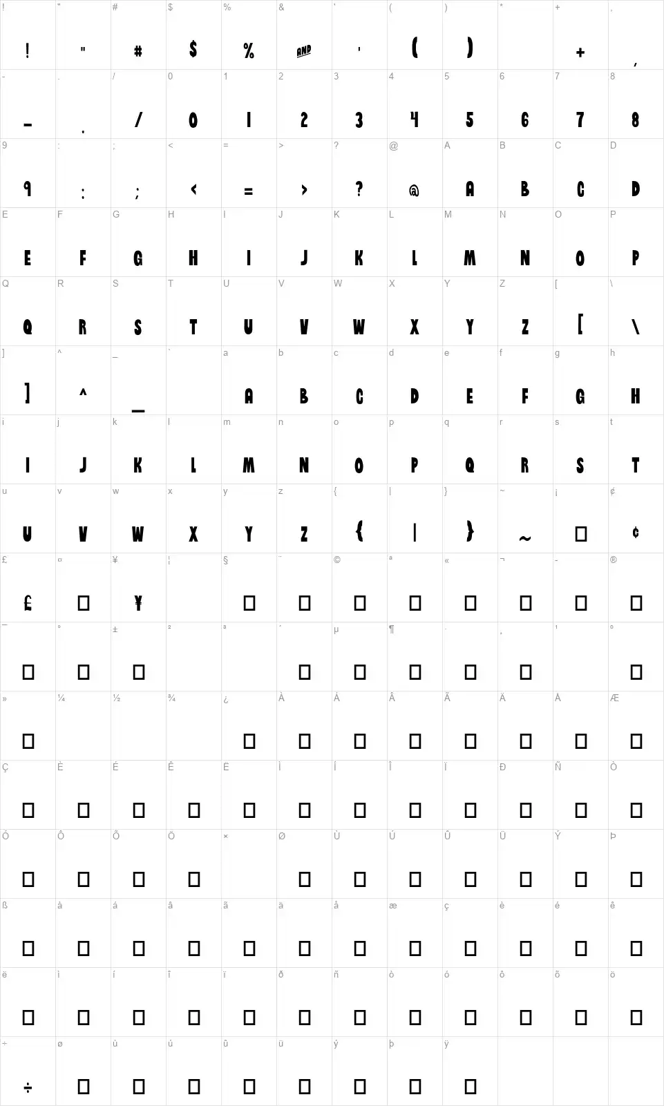 Brinetext Blackfont character map