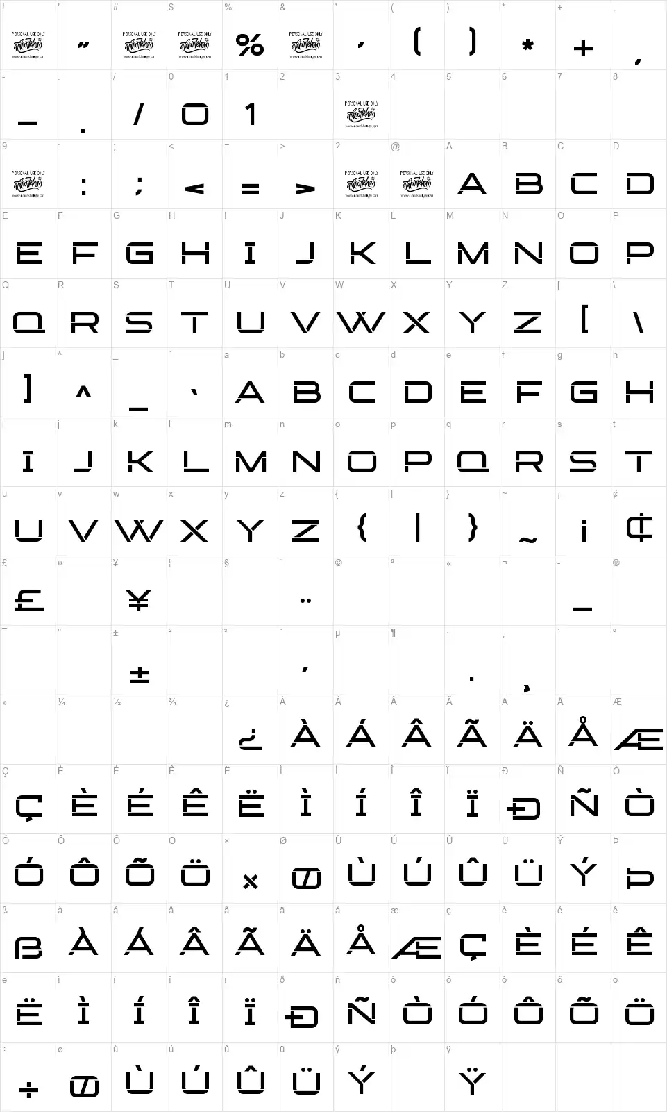 Broche Cutfont character map