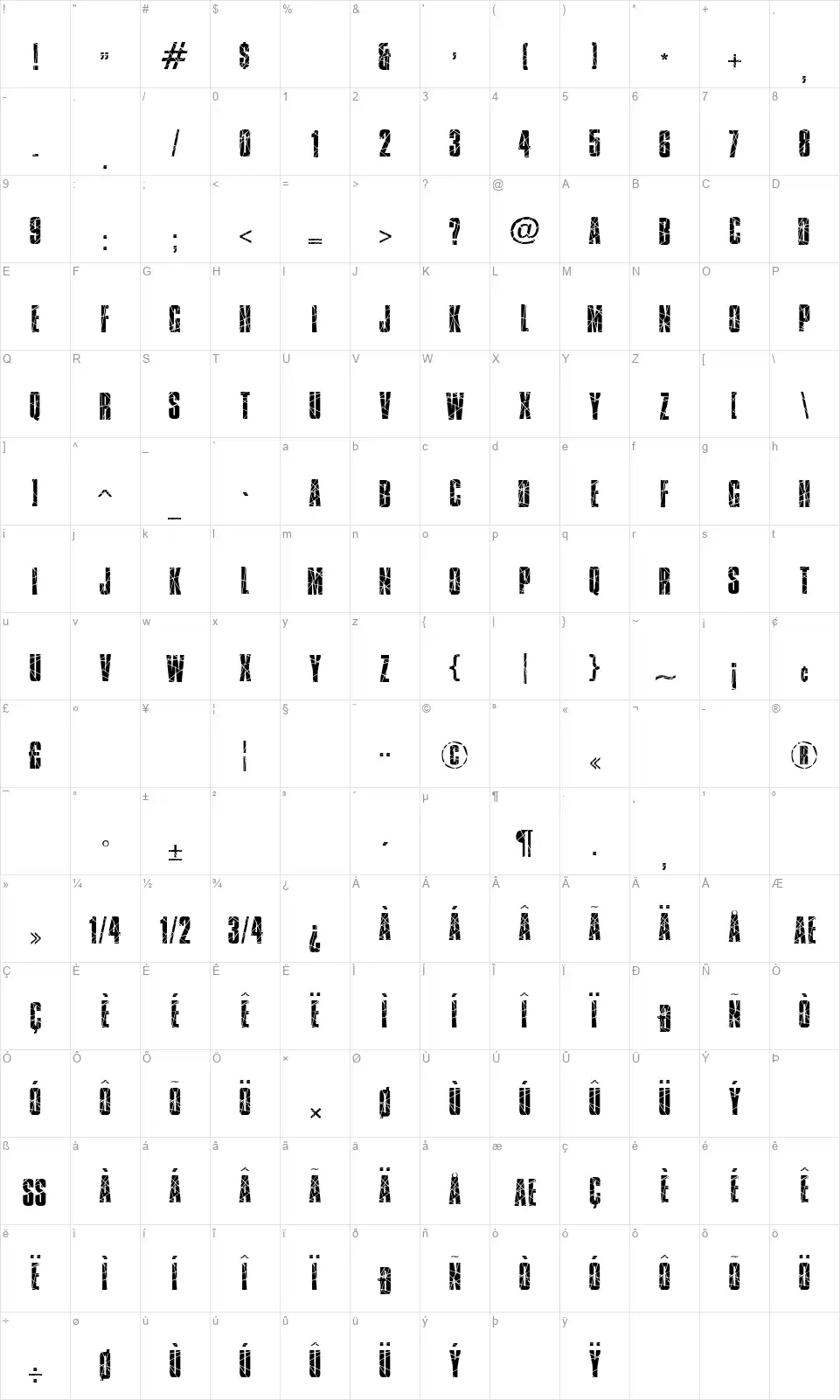 Broken Glassfont character map
