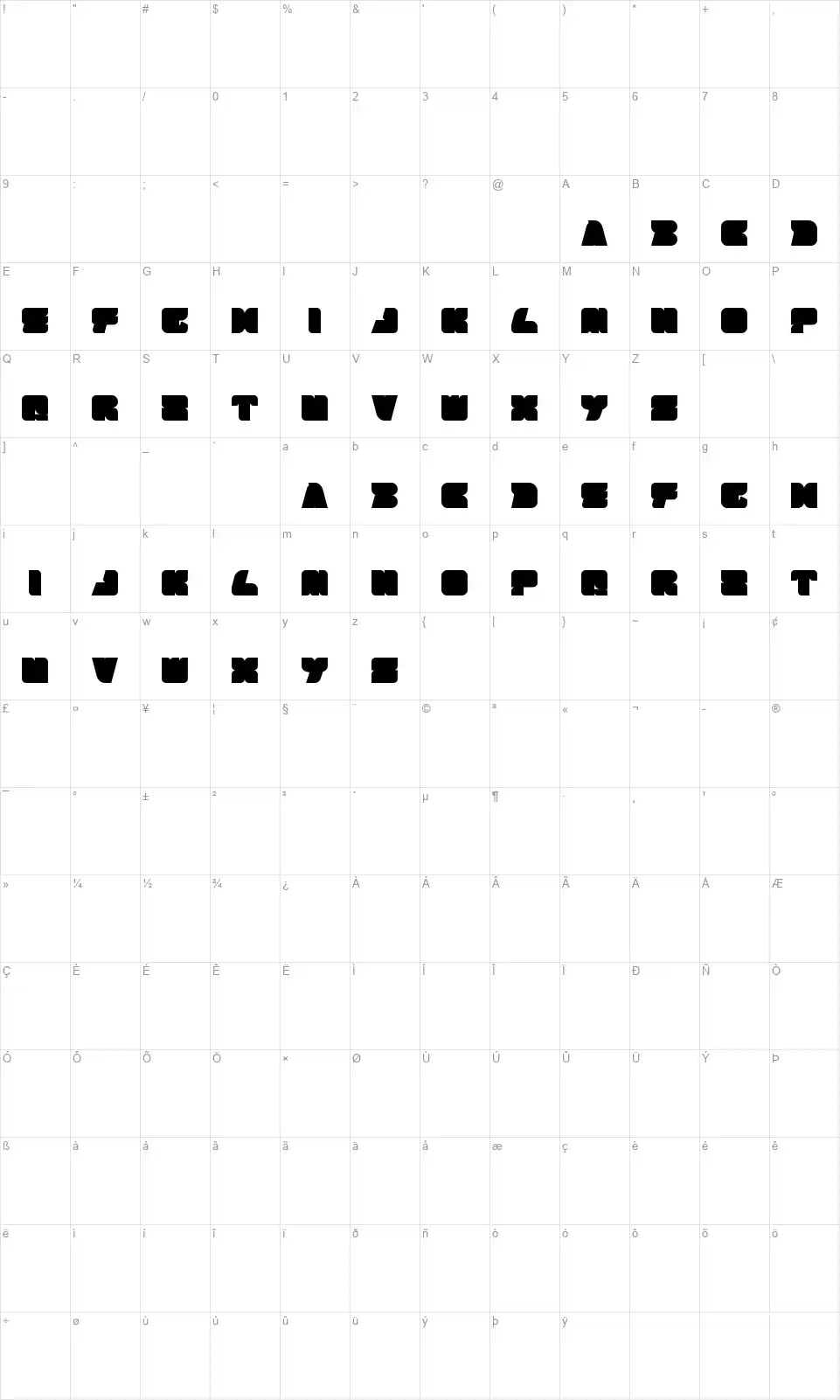 Brown Foxfont character map