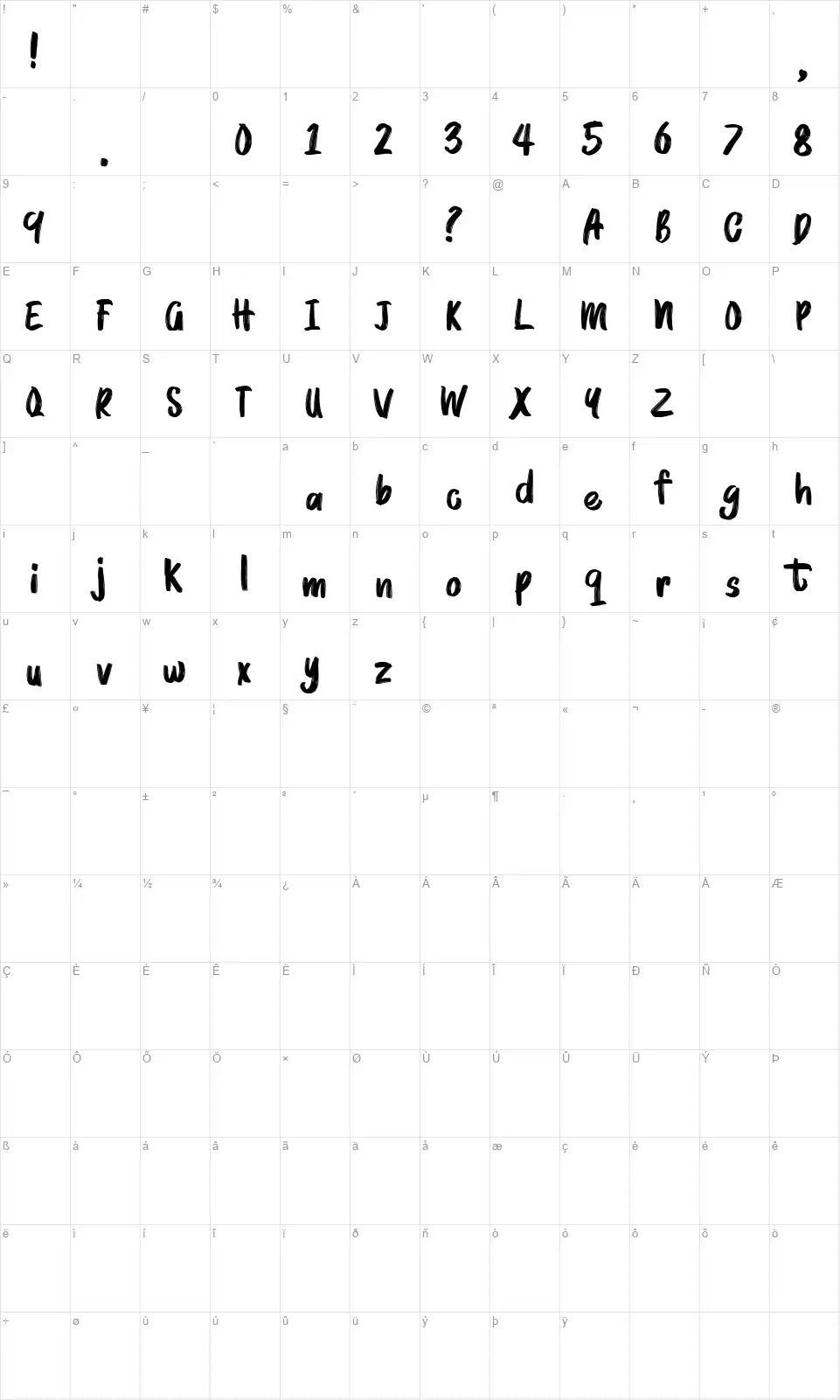 Brushmosh!font character map
