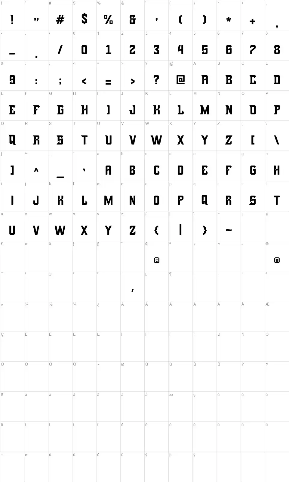 Brutalsfont character map
