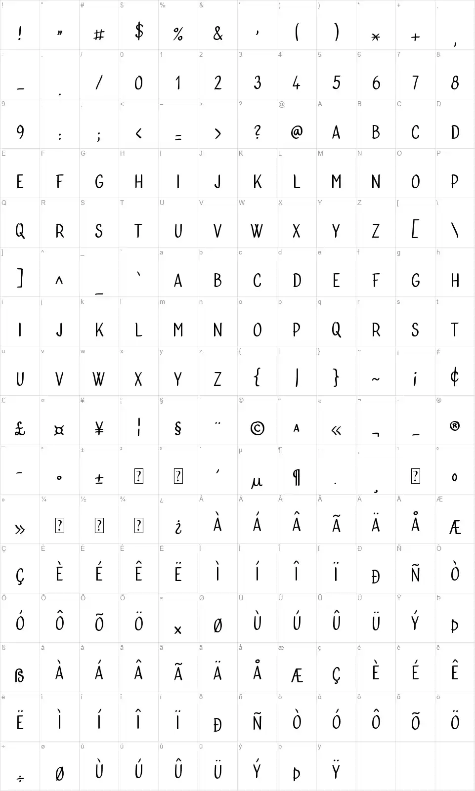 Bublina the Dogfont character map
