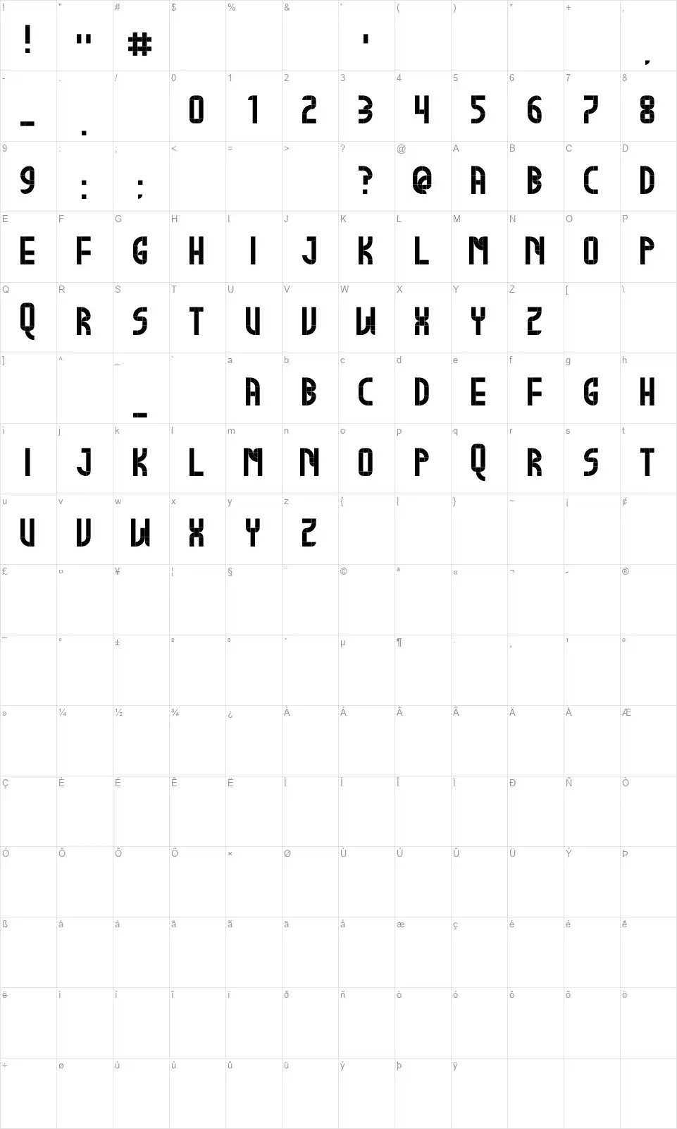 Buglegofont character map