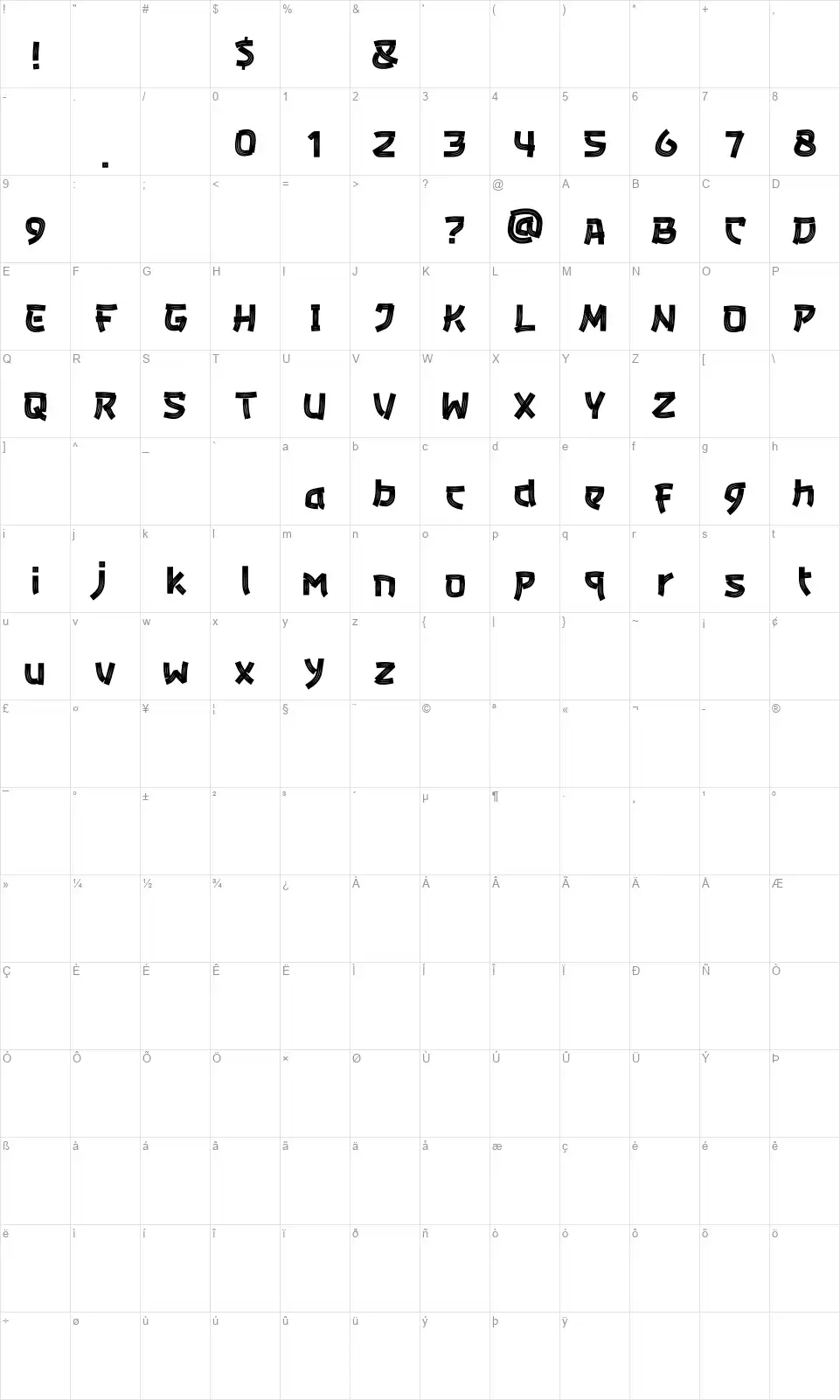 Bunkasai Table des caractères Bunkasaifont character map