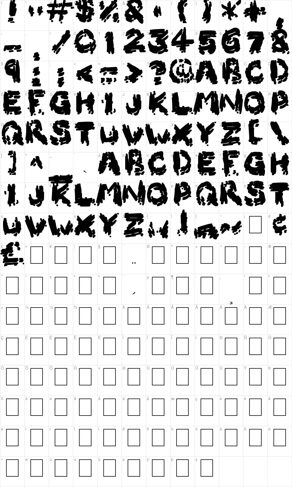 Burnt Firewoodfont character map