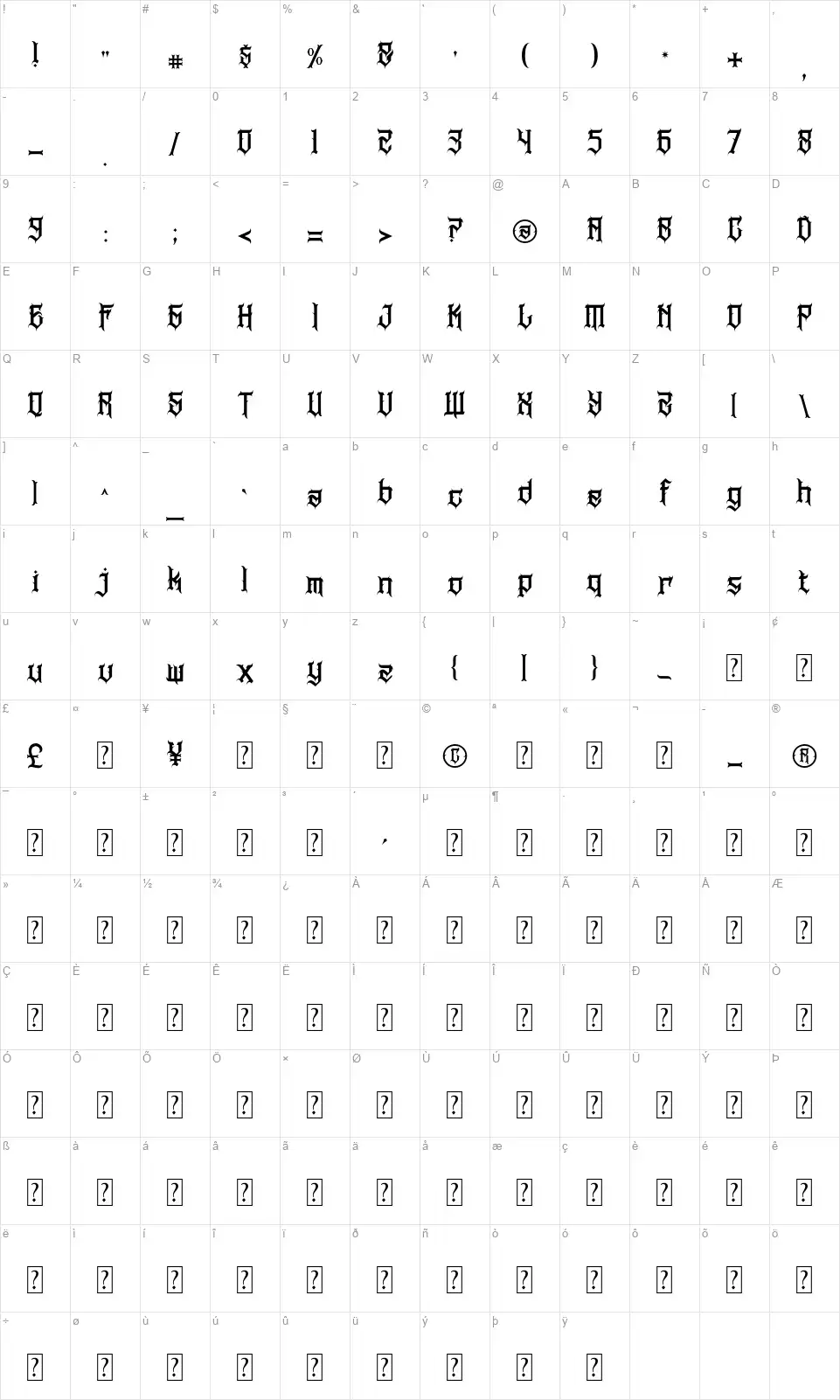 BWS Northlandfont character map