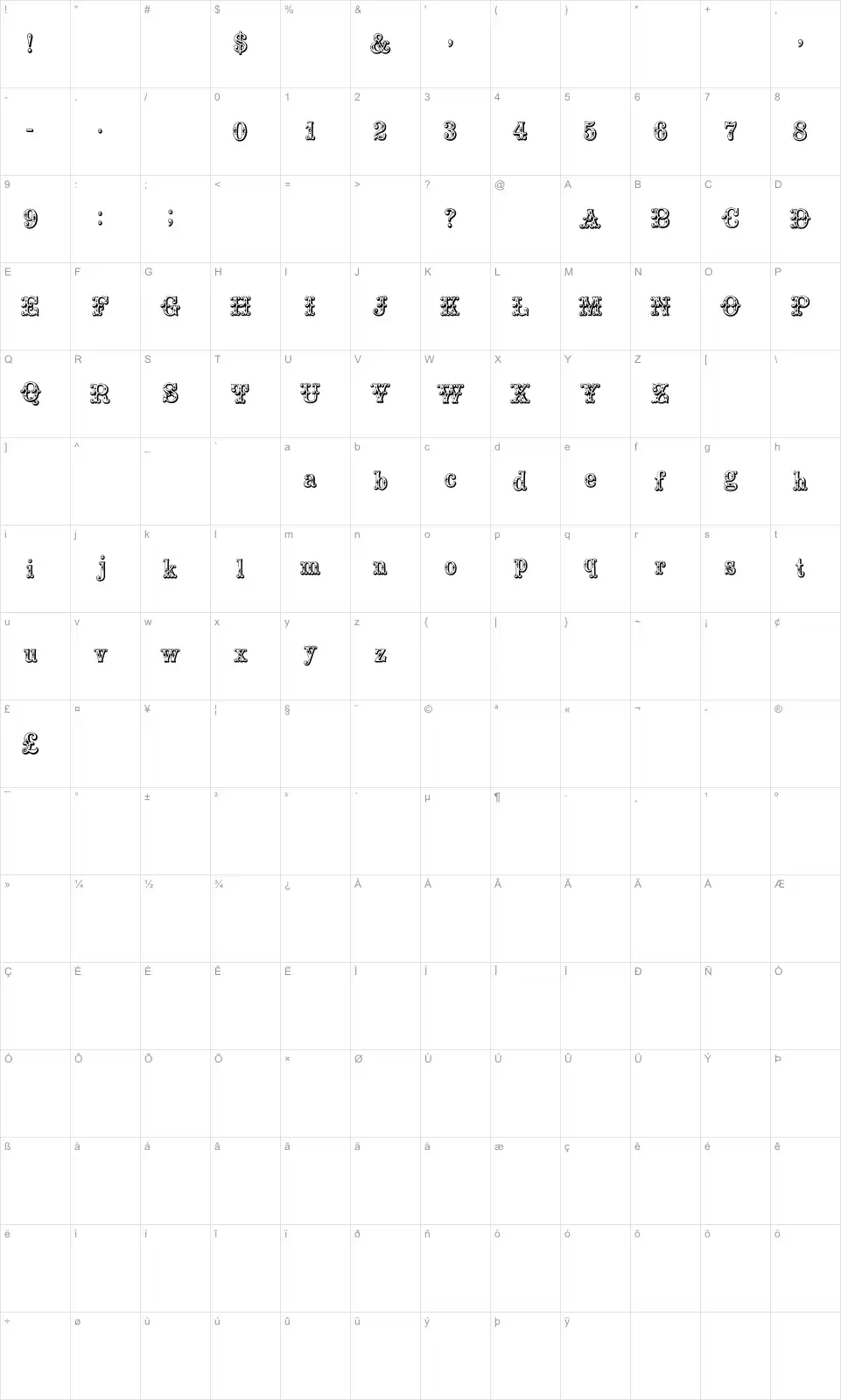 Byzantine Table des caractères Byzantinefont character map