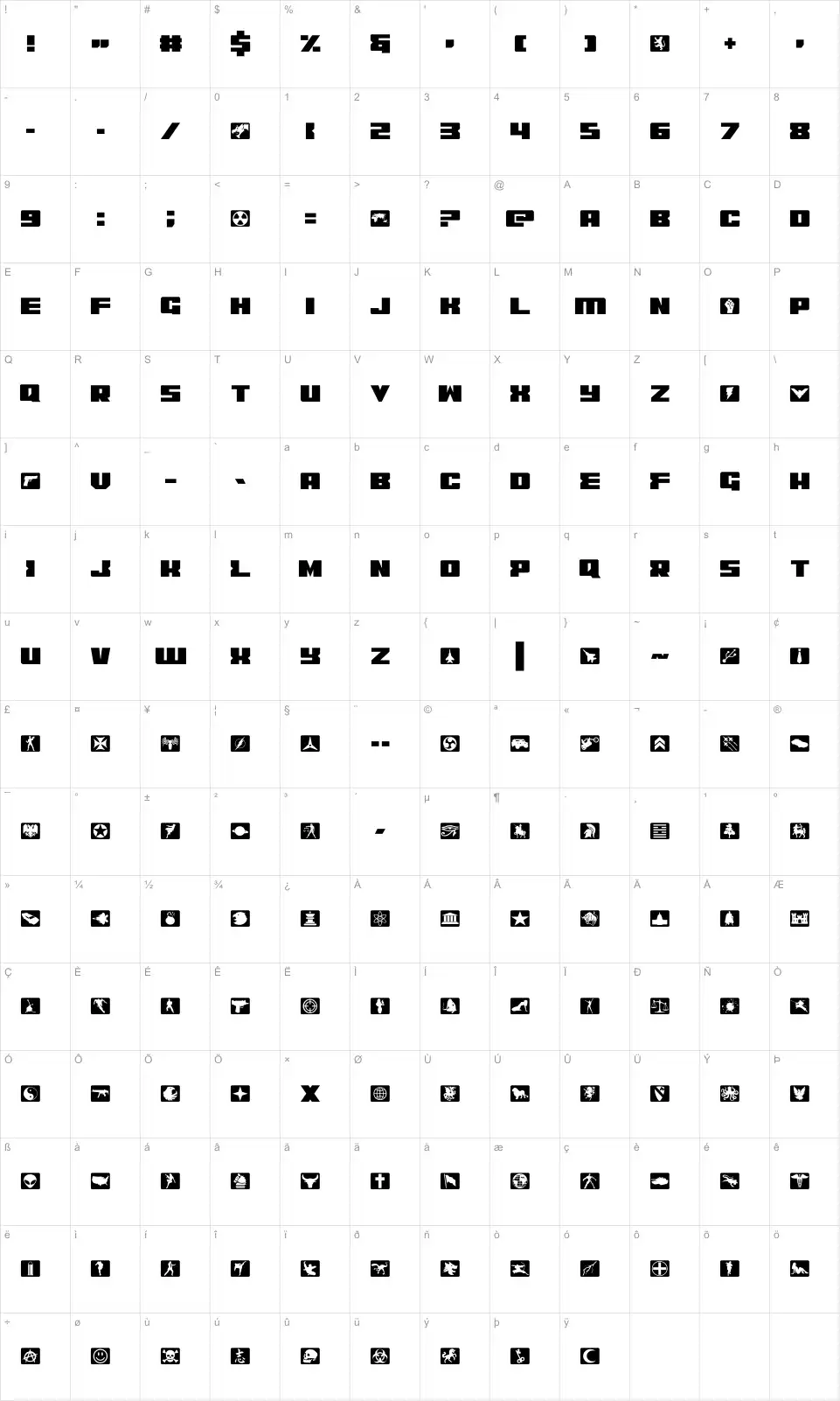 C.O.D.E.R.font character map