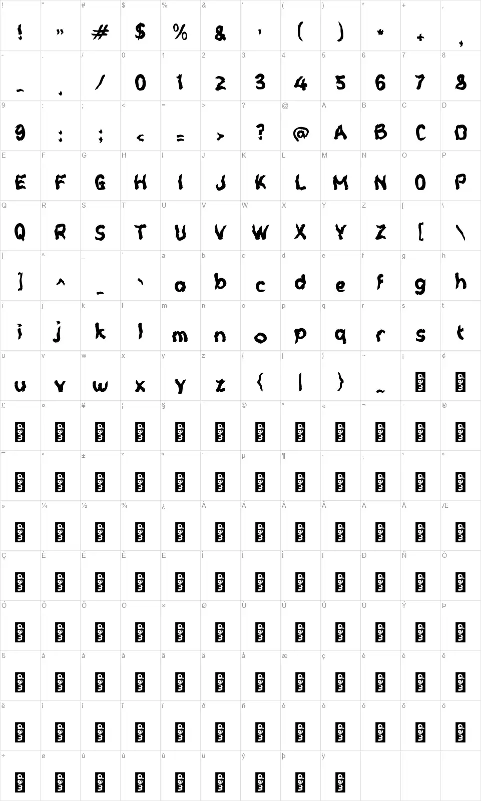 c Capillaryfont character map