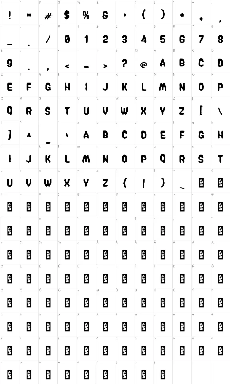 c Chipmunkfont character map
