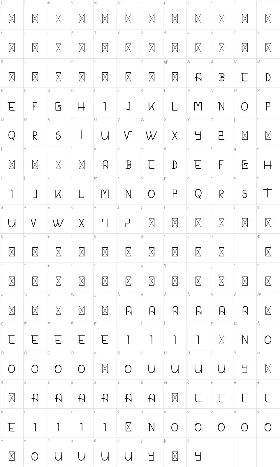 Calderdalefont character map