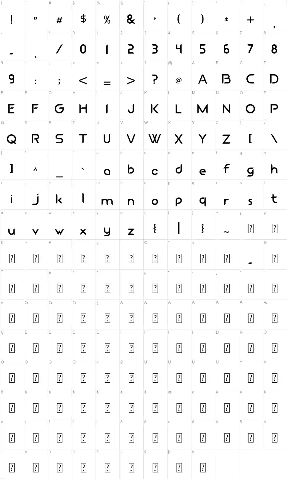 Canofont character map