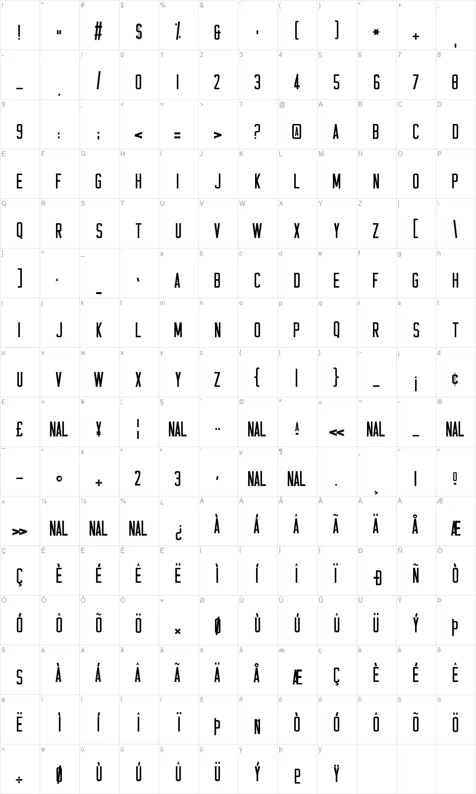 Casual Hardcorefont character map