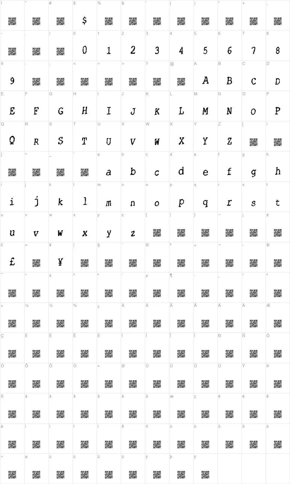 Cats Stringfont character map
