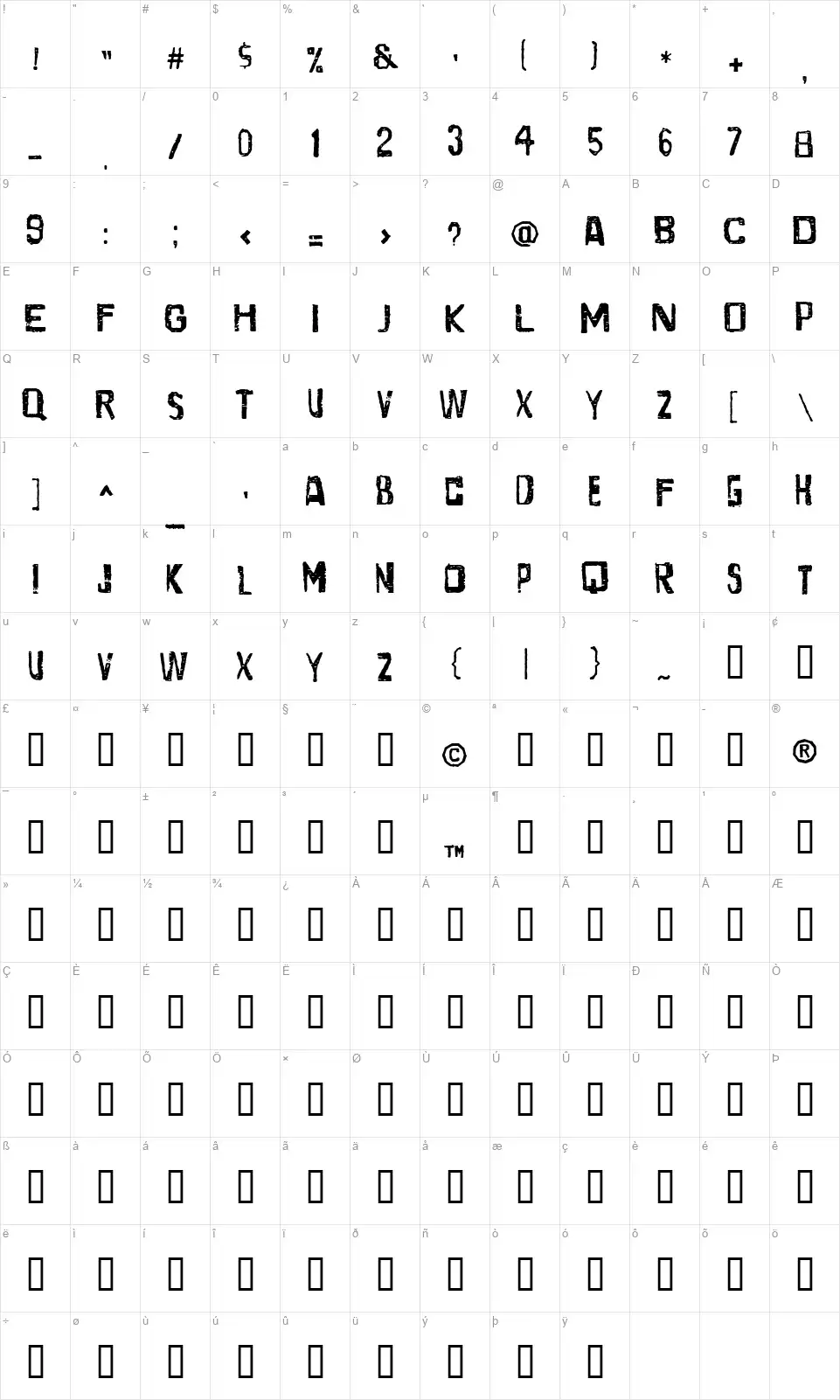 CDPfont character map
