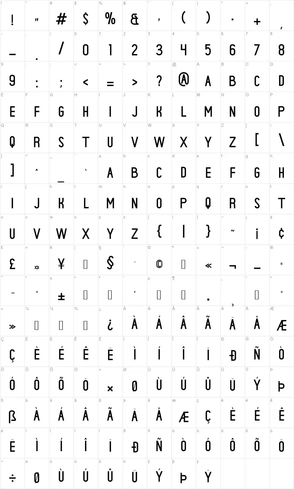 Centuriesfont character map