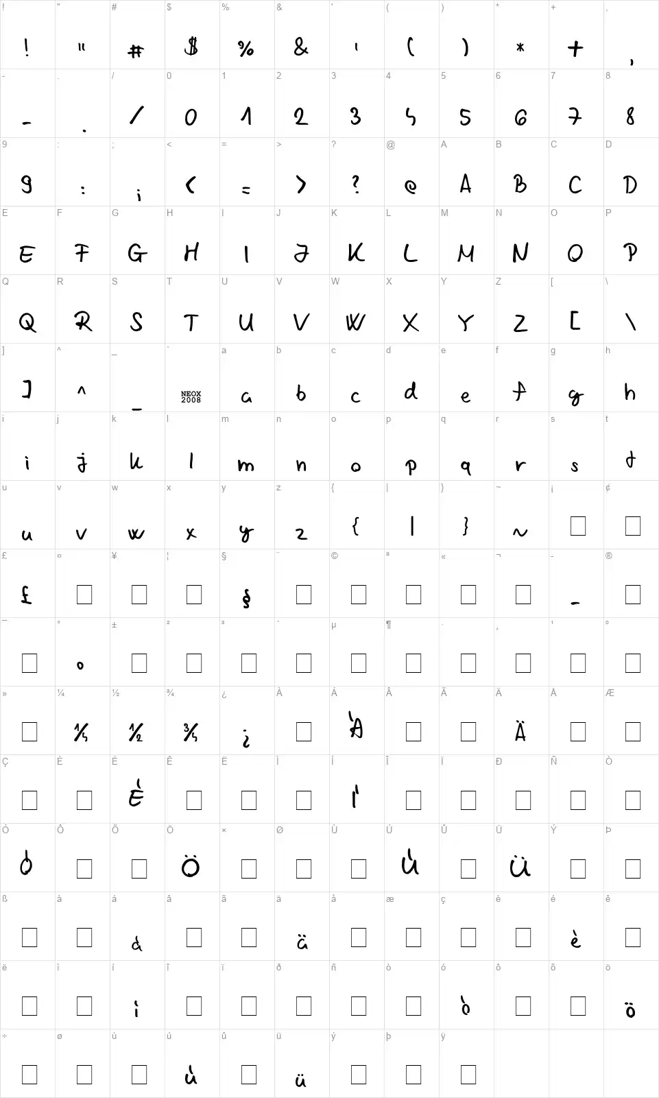 Chabinho 2008font character map