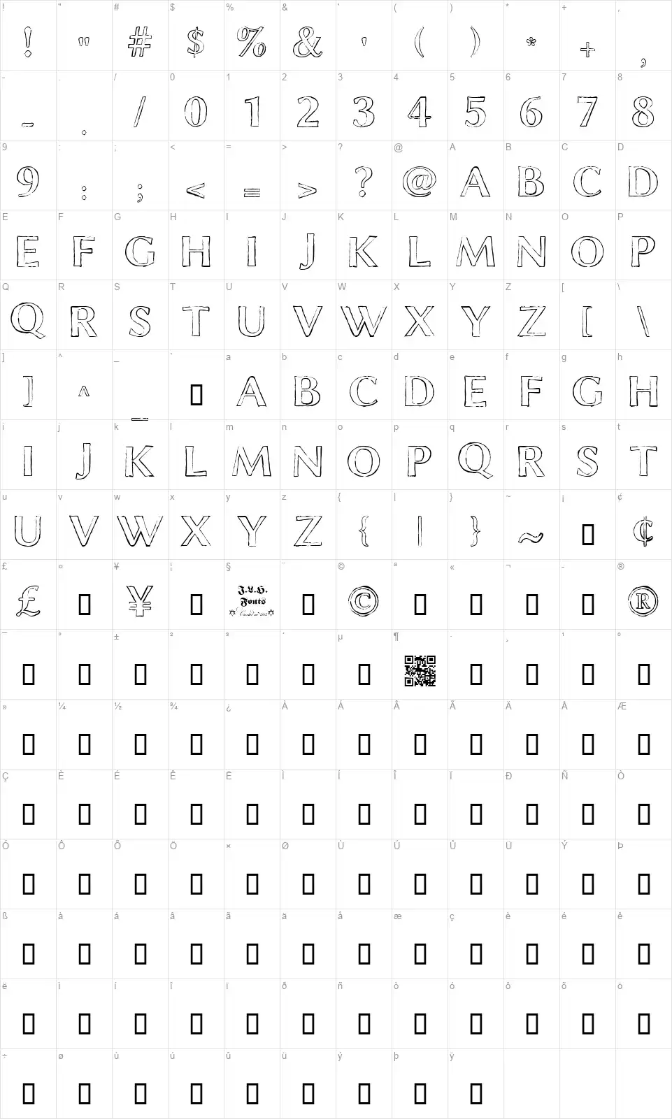 Chalk Line Outlinefont character map