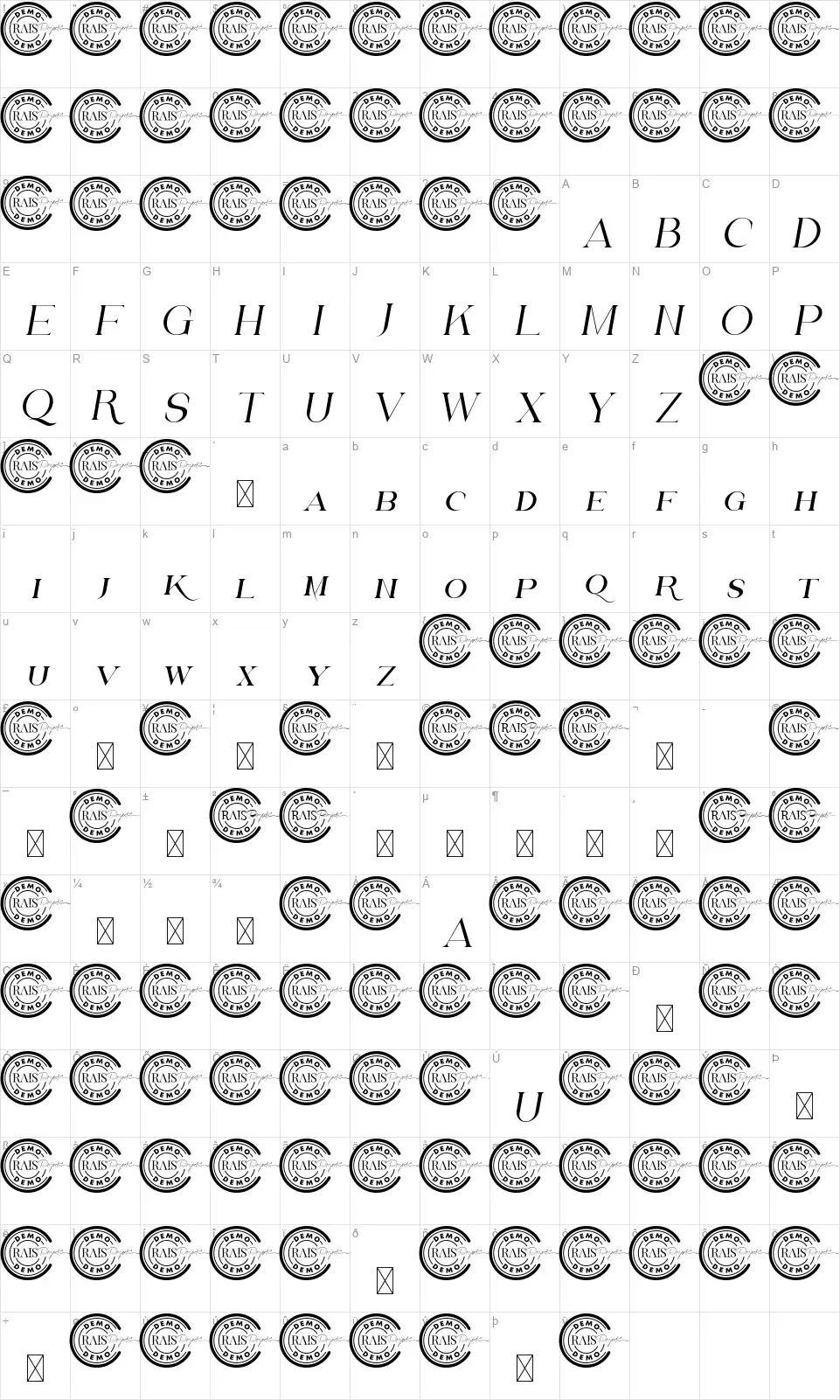 Chamberlainfont character map