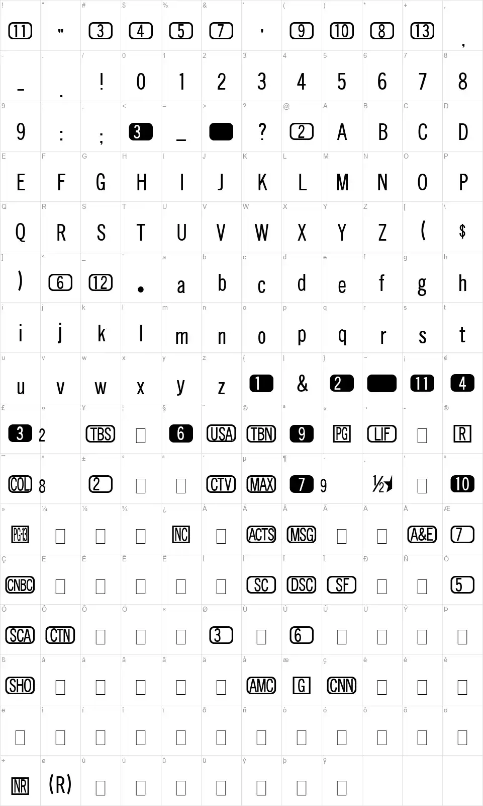Chanlfont character map