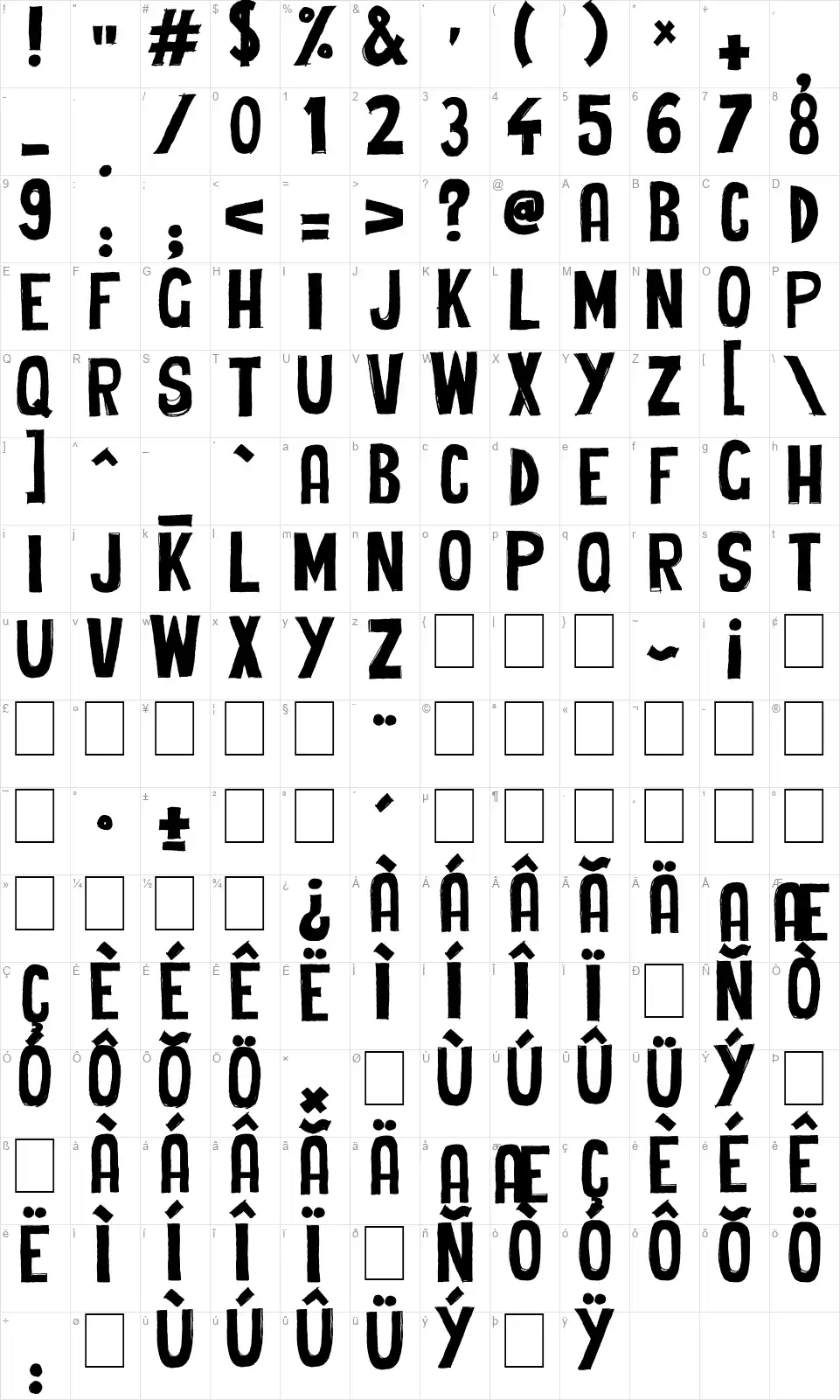 Cheap Potatoes Blackfont character map