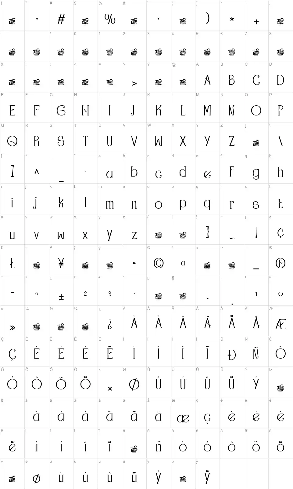 Chidokuefont character map