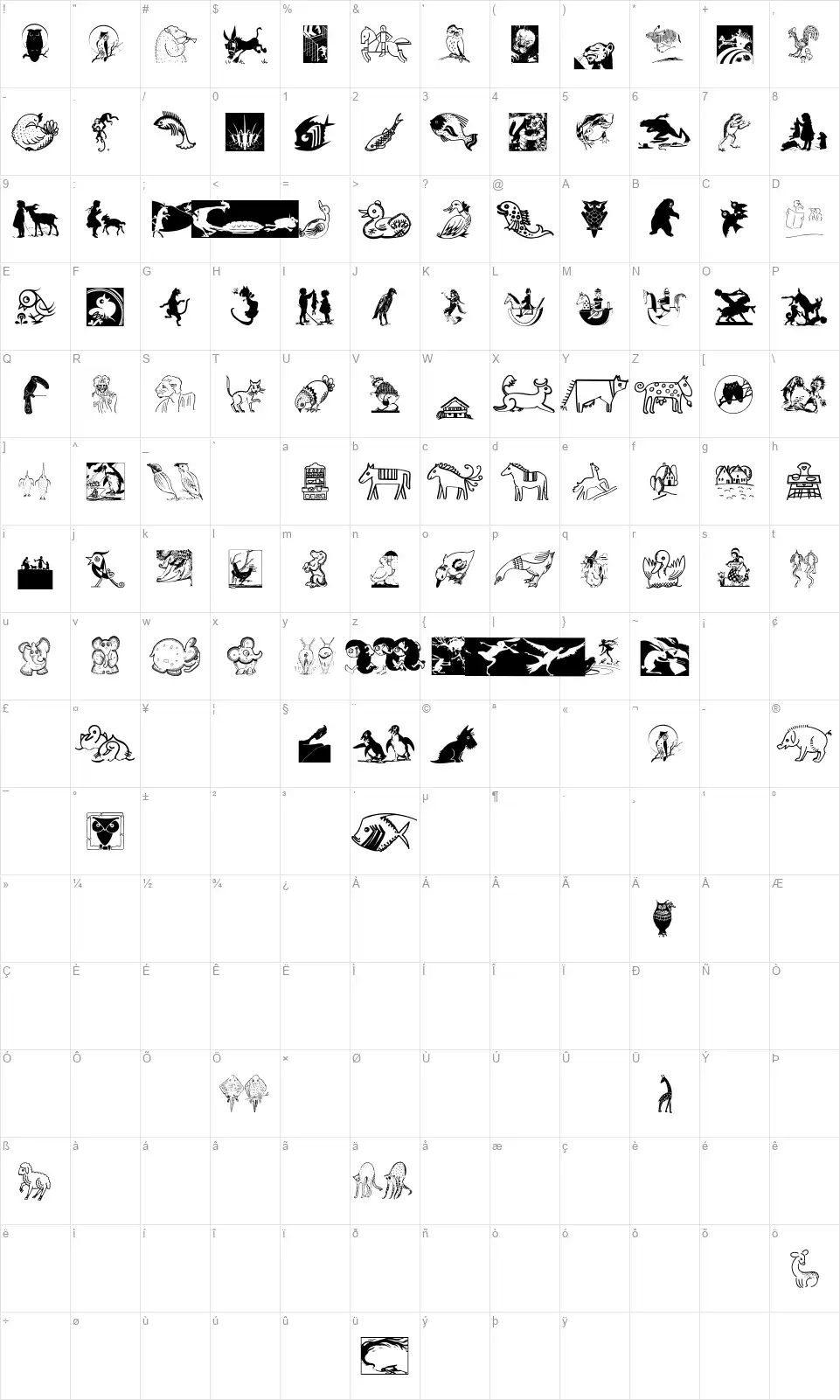 Childrens Darlingsfont character map