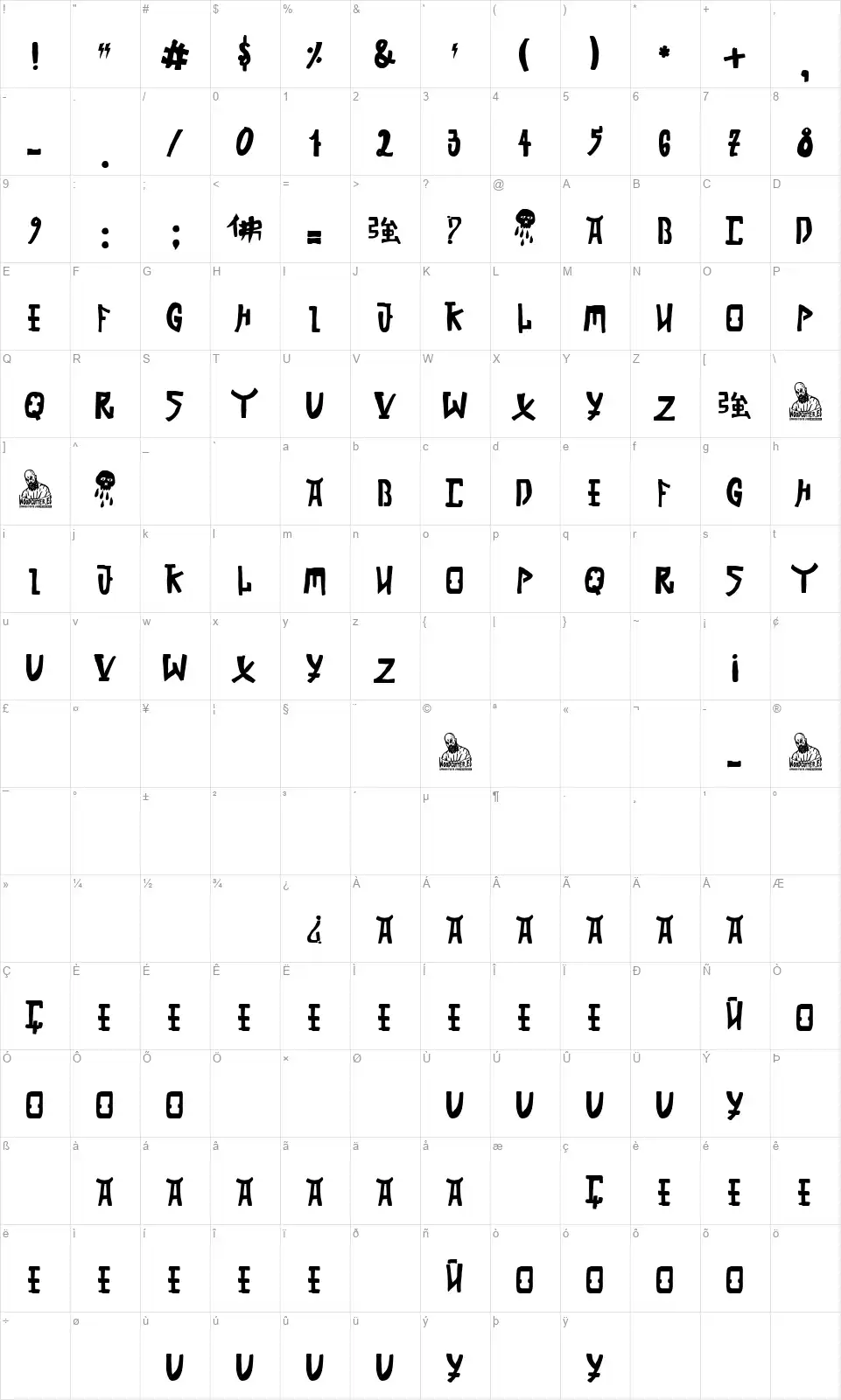 China Clubfont character map