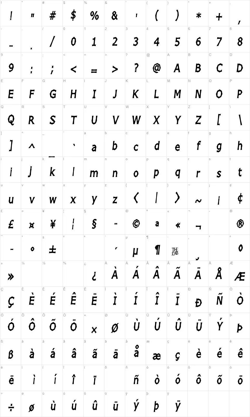 Chizzfont character map