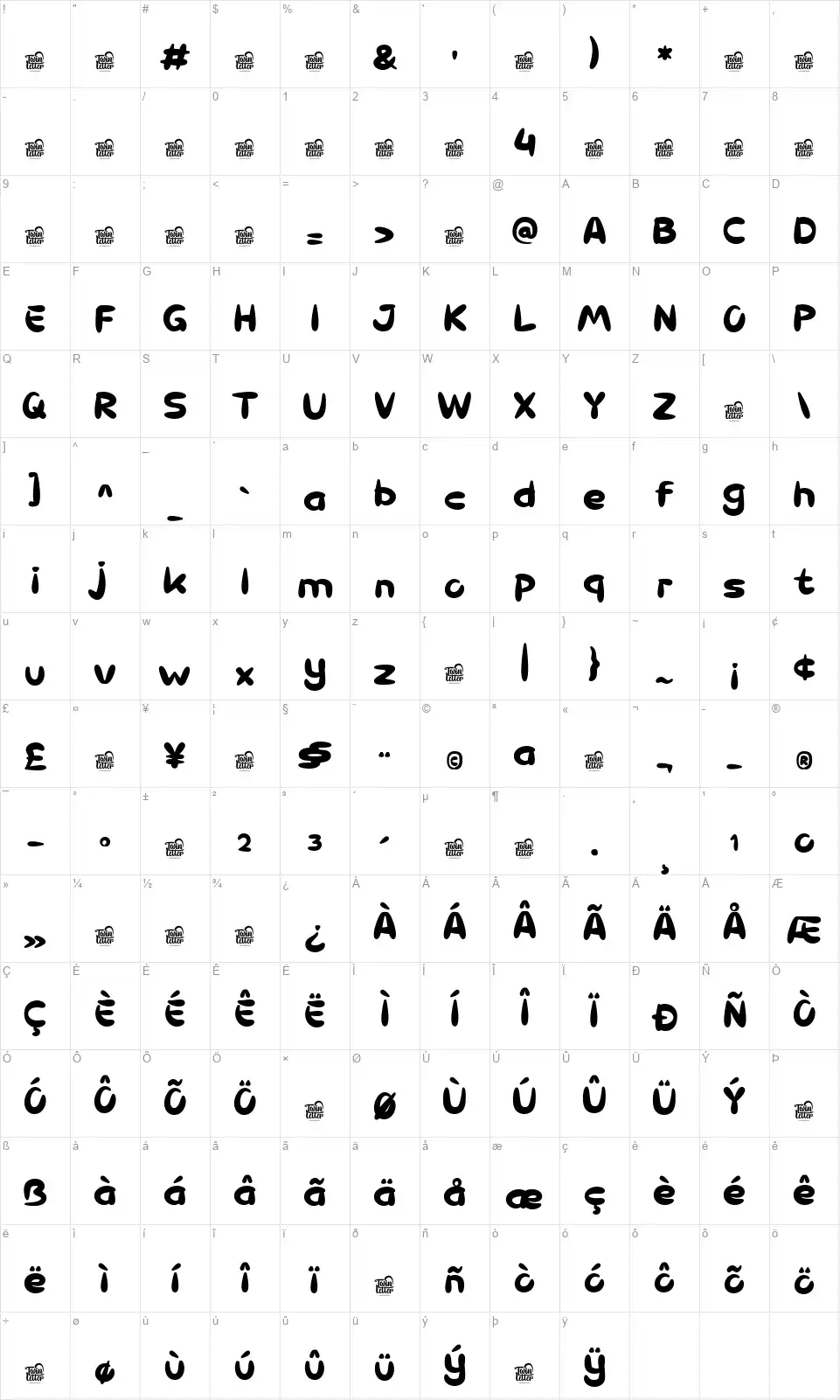 Choko Theo Table des caractères Choko Theofont character map