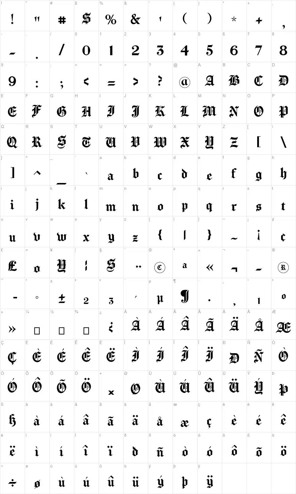 Chomskyfont character map