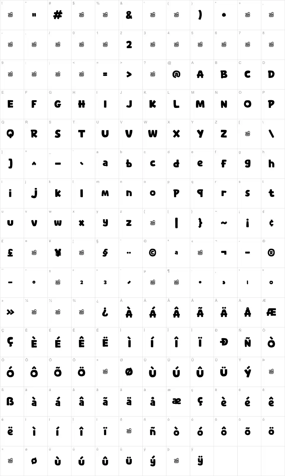 Chufela Bite Table des caractères Chufela Bitefont character map