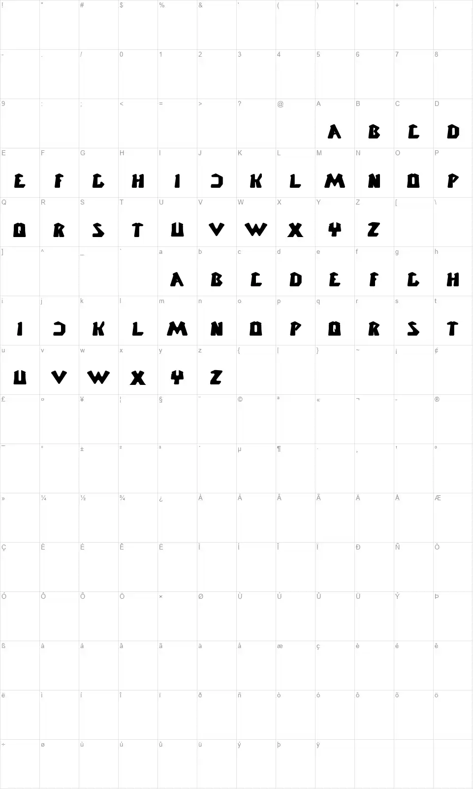 Chunky Barfont character map
