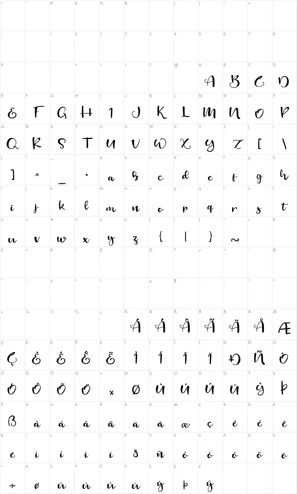 Cinchinfont character map