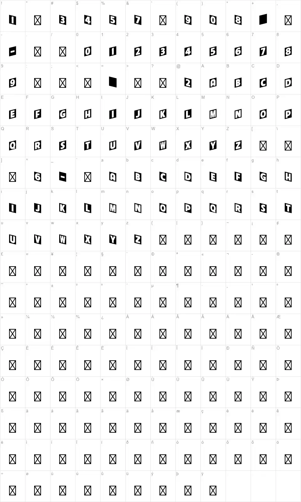 Cineramafont character map