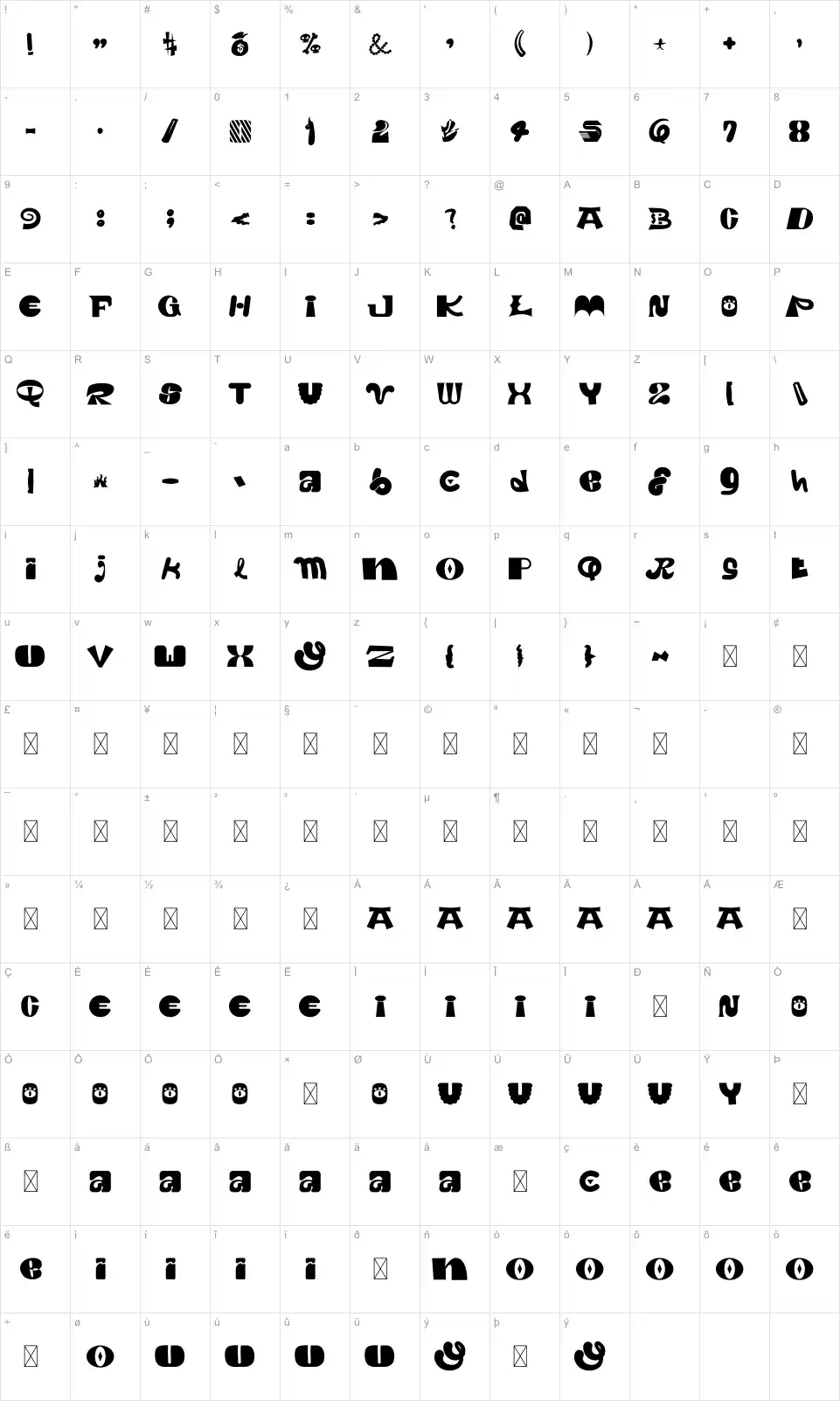 CIQUTA Table des caractères CIQUTAfont character map