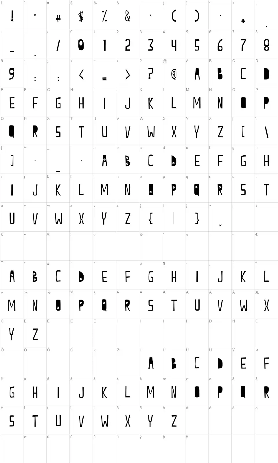Citrus 2008font character map